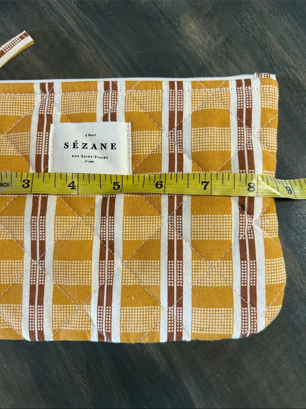 Sezane Quilted Yellow Plaid Travel Makeup Bag